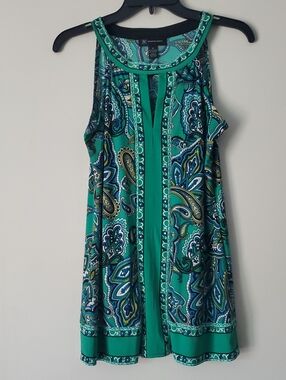 INC International Concepts Teal and Navy Paisley Sleeveless Top